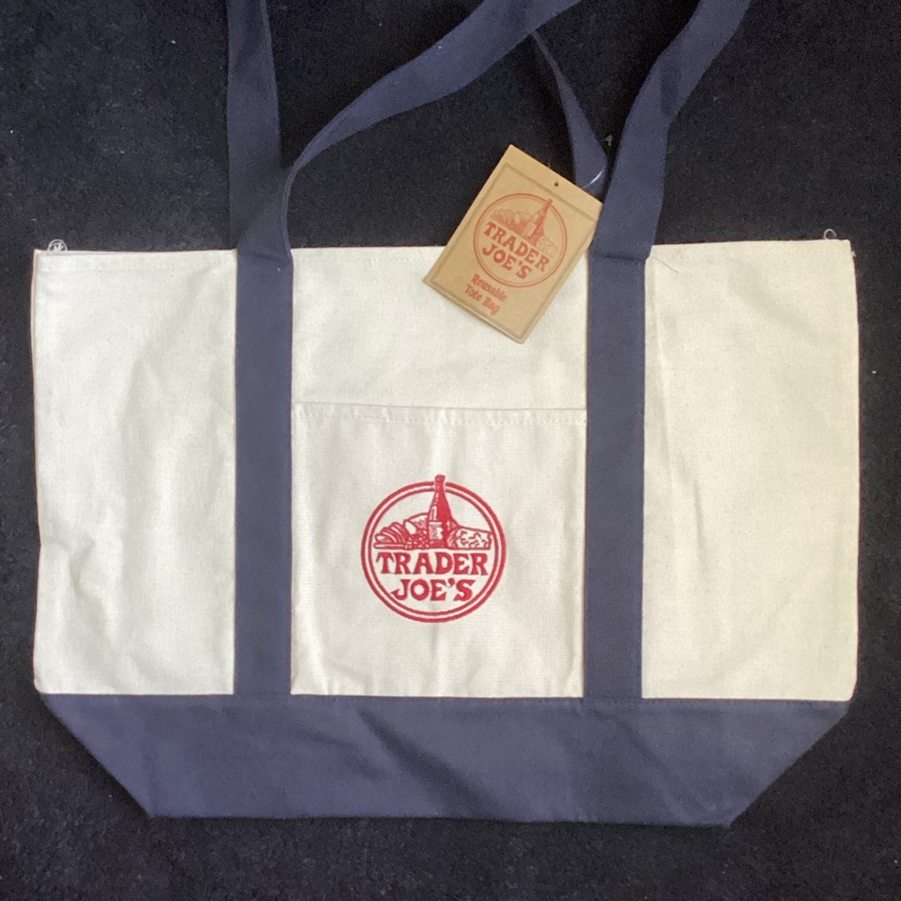 Trader Joe's Canvas Tote Bag - Navy and Cream